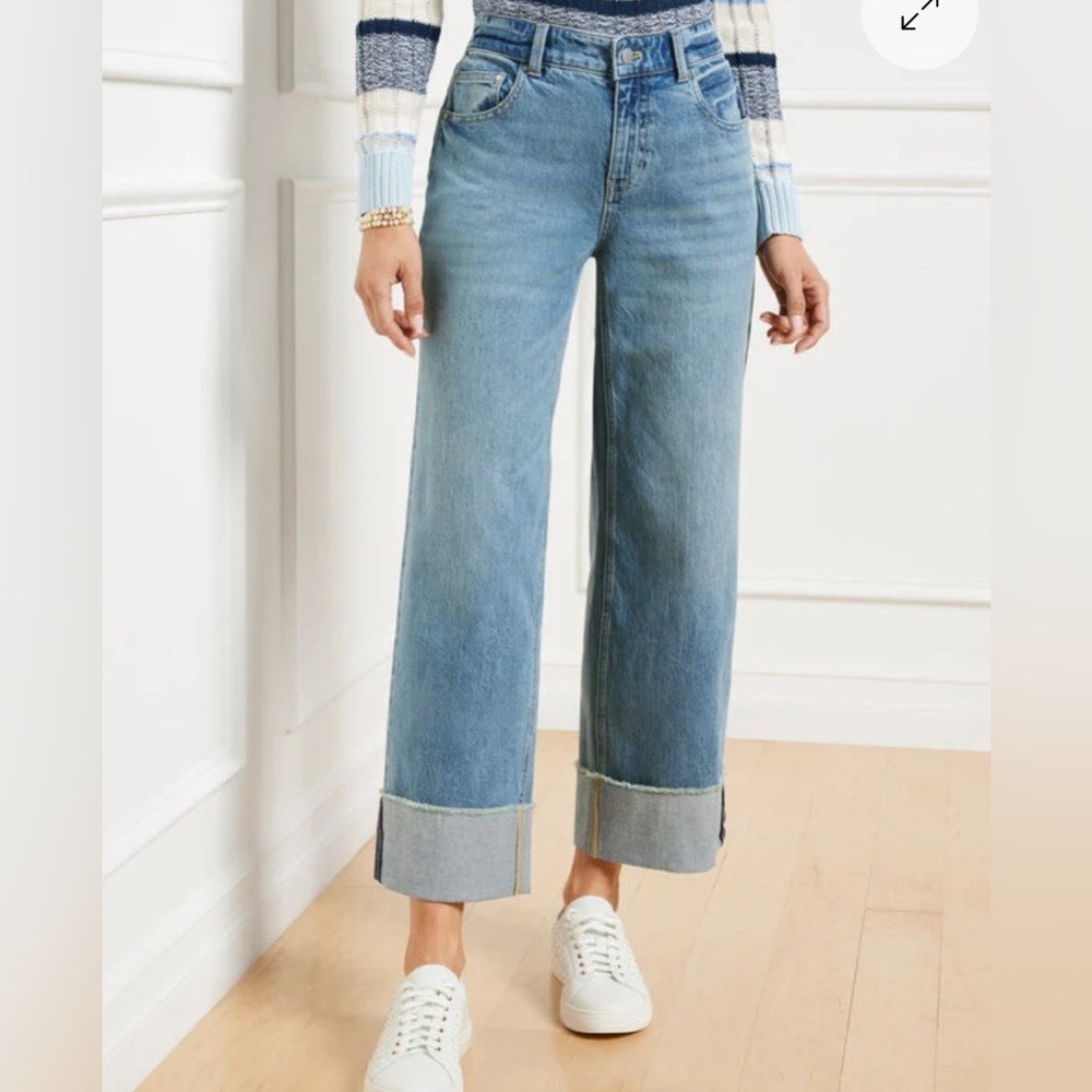 Talbots Denim straight ankle cuff Wide-Leg Jeans 8 petite